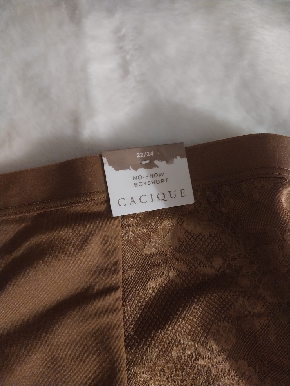 Cacique Shimmery Brown T-Shirt Bra and Lace-Trim Boyshorts - Picture 3 of 4